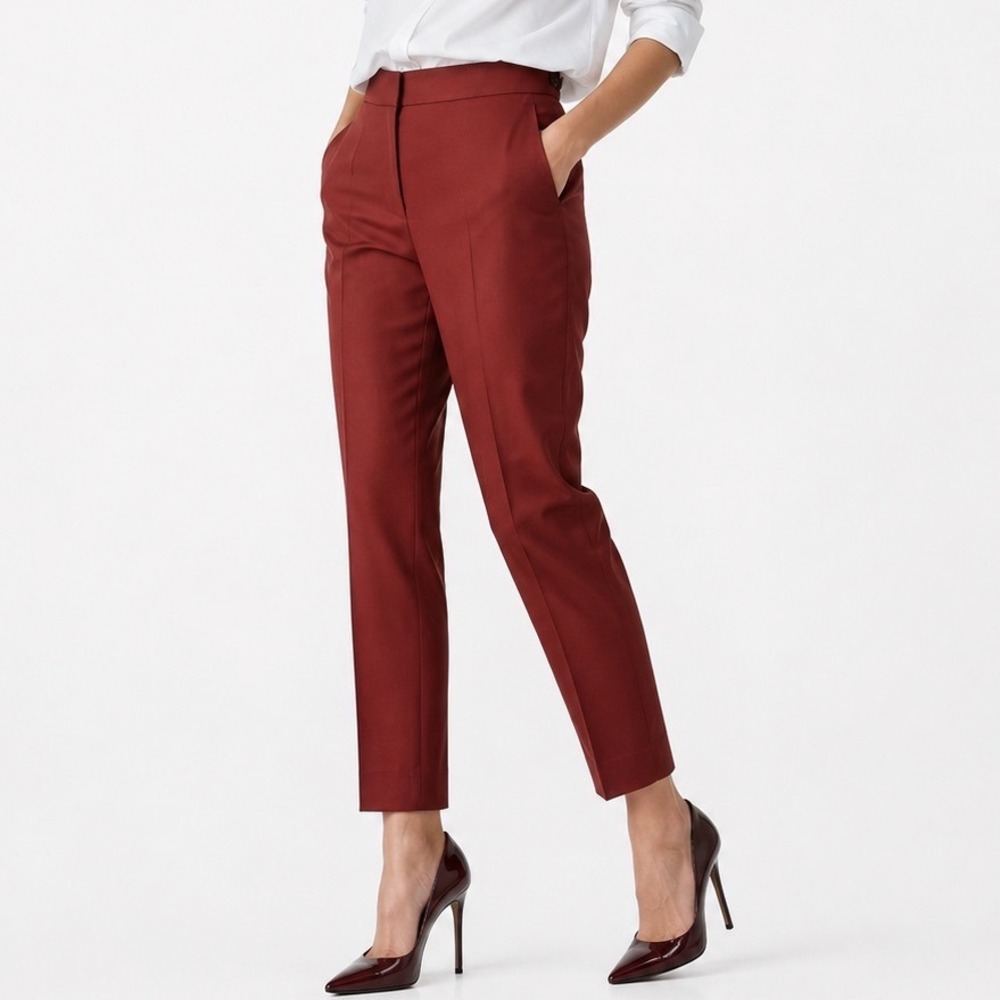 Reiss Eleanor Trousers Women's Size 6 Red Wool Blend Tapered Office Pants Career - Picture 1 of 12